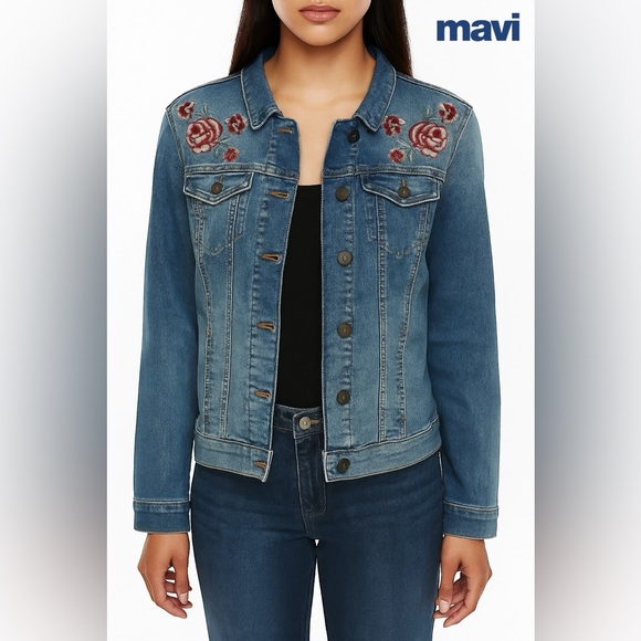 🛍️SALE🛍️ Mavi Jeans Rose Embroidered Denim Jacket (NWOT) - Picture 1 of 8